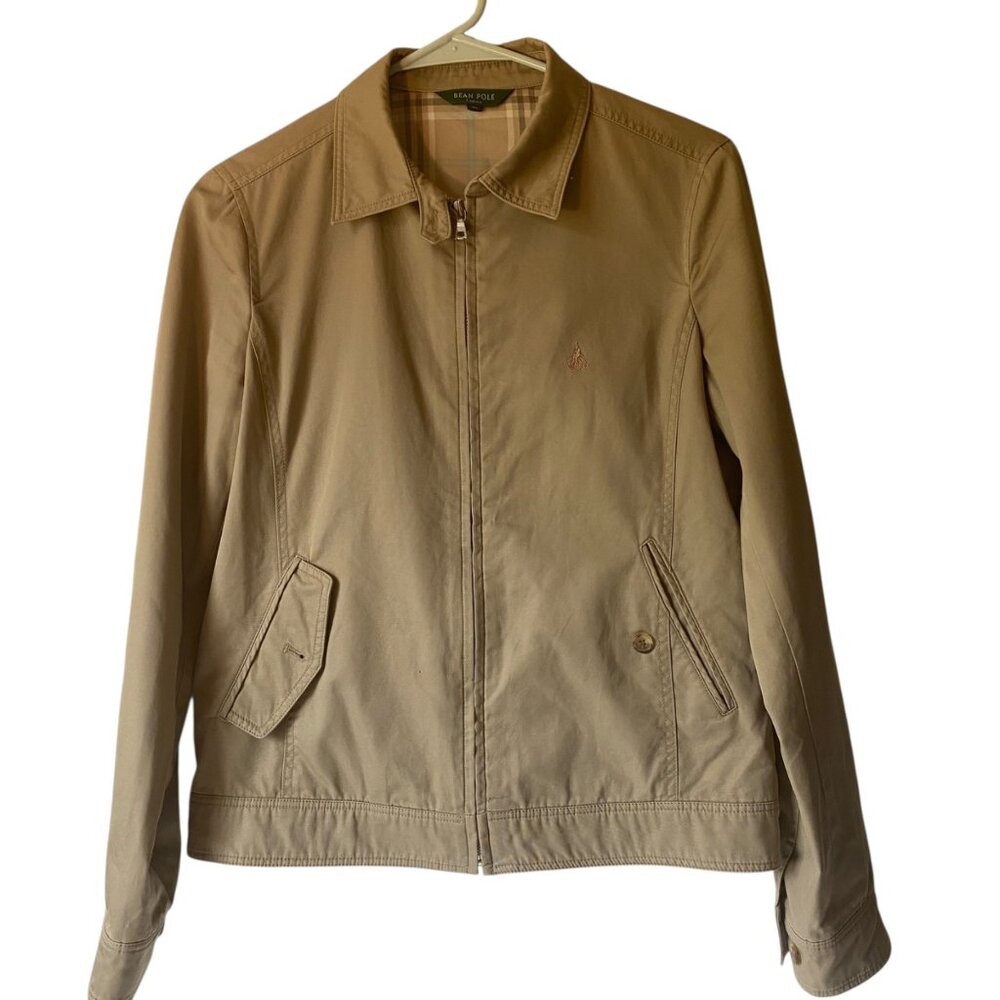 Bean Pole Ladies S Beige Lightweight Bomber Jacket‎ Plaid Lined Pockets Preppy